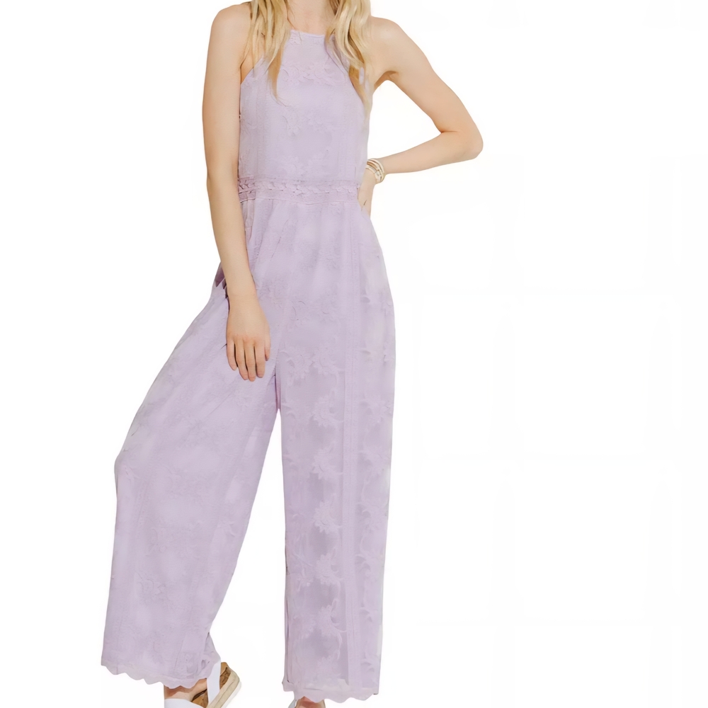 Free the Roses Cotton Lavender Lace/crochet Jumpsuit